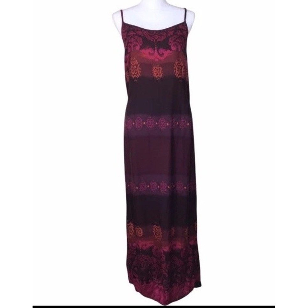 Vintage Boho Hippie Maxi Dress Spaghetti‎ Strap Burgundy Red Sz S/M Jewel Tone